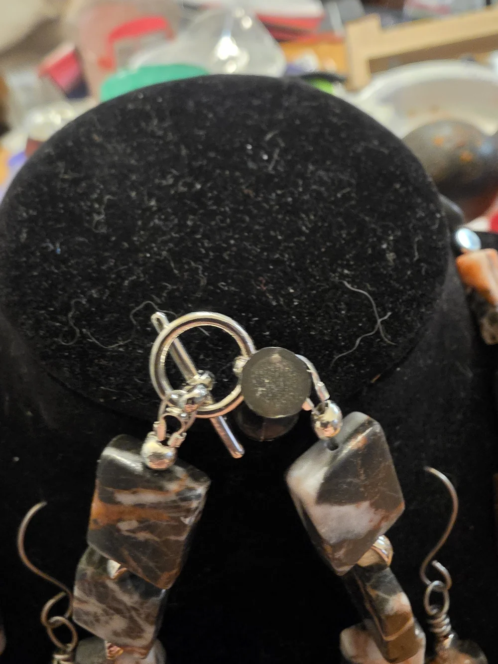 Marbled Black and Cream Statement Necklace, Bracelet, and Earring Set